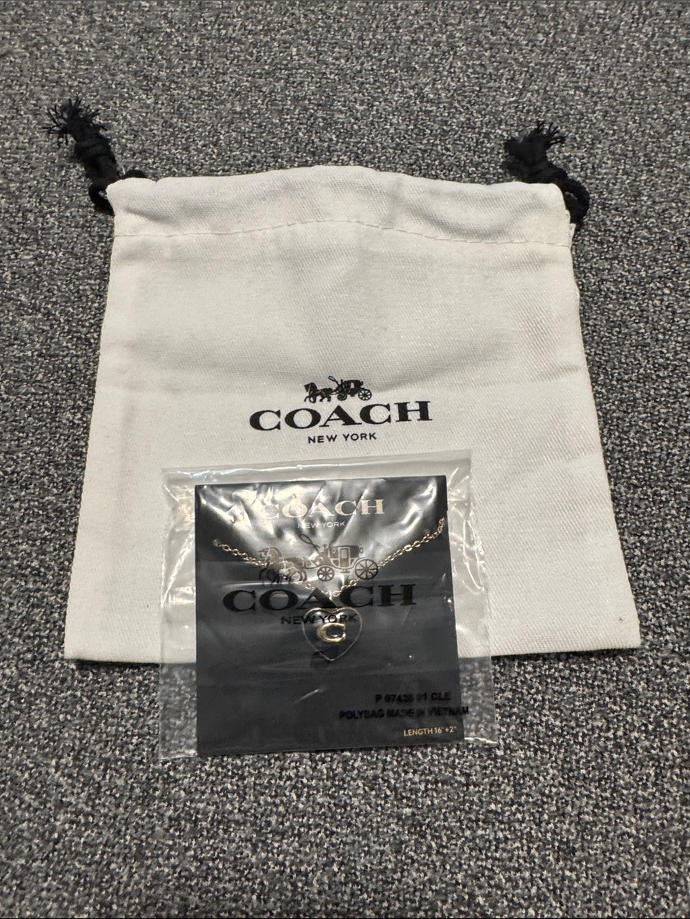 Coach Gold-Tone Heart Charm Necklace with Branded Pouch - Gold